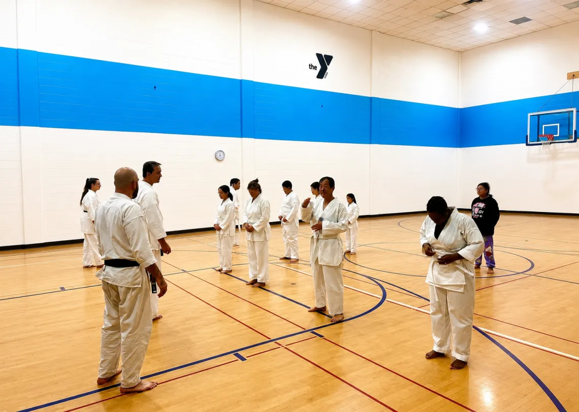Adults taking karate class
