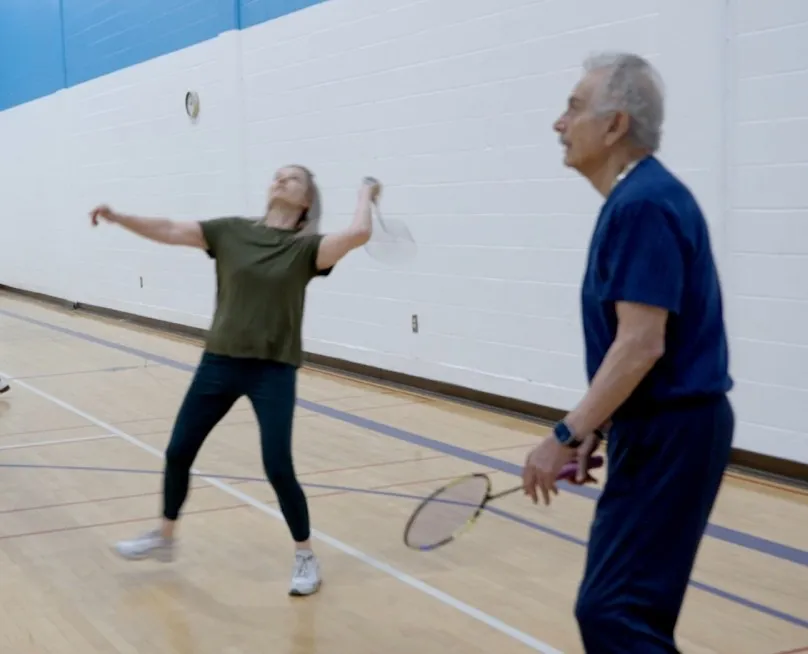 badminton player about to hit the birdie